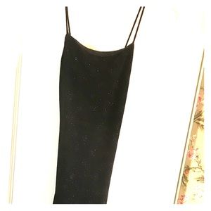 Black sparkly full length slit leg dress